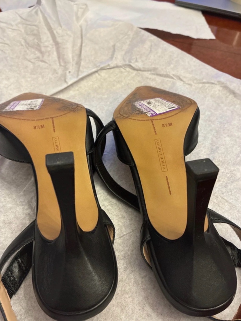 Vince Camuto Black Pointed-Toe Heel with design strap from toe to ankle slip on - Picture 10 of 12